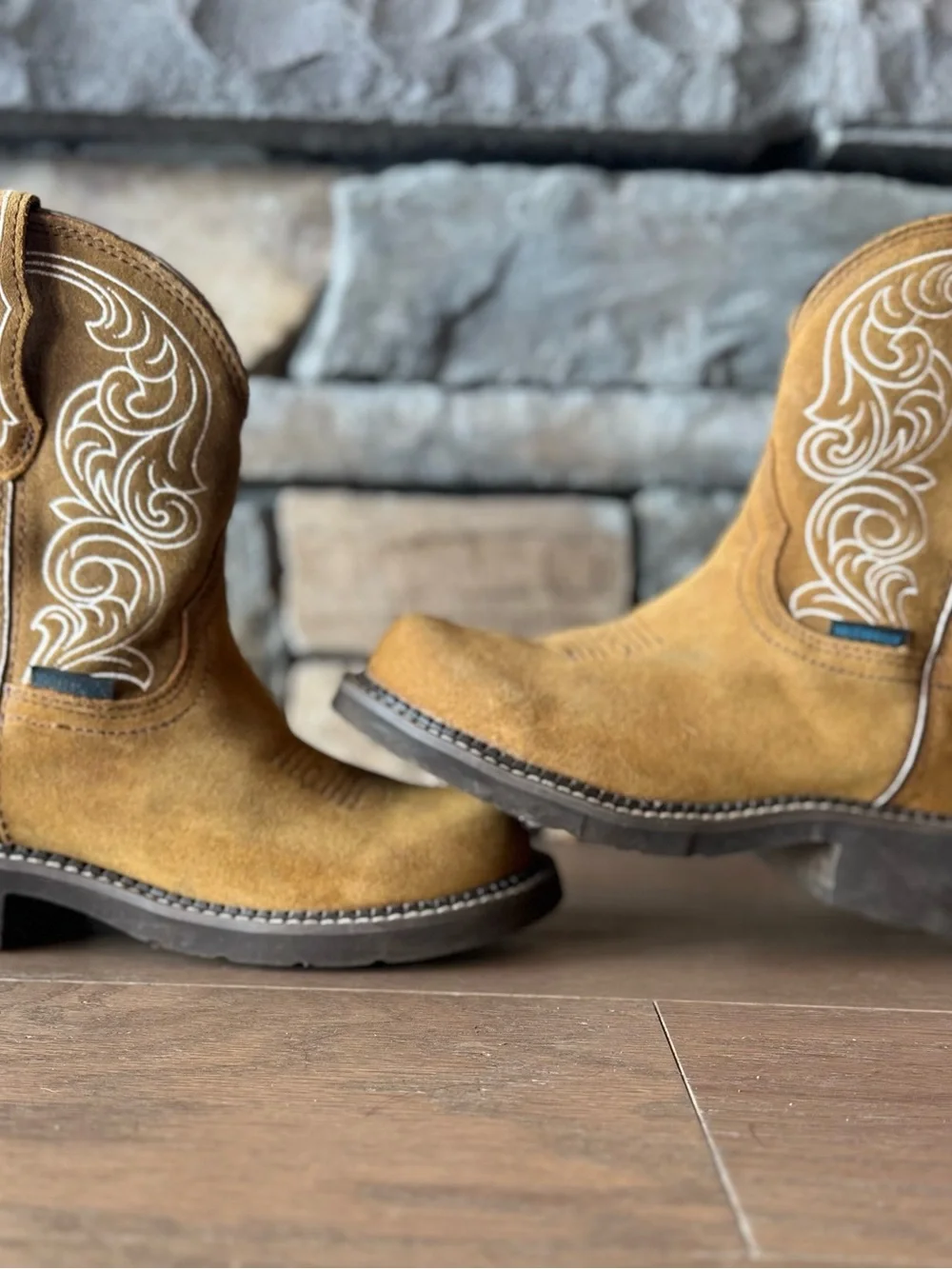 Ariat Men's Suede Western Work Boots in Tan Brown